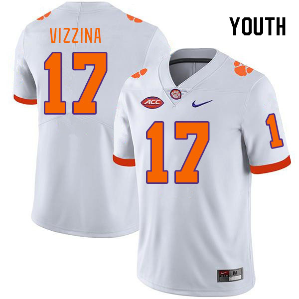 Youth Clemson Tigers Christopher Vizzina #17 College White NCAA Authentic Football Stitched Jersey 23BP30HC